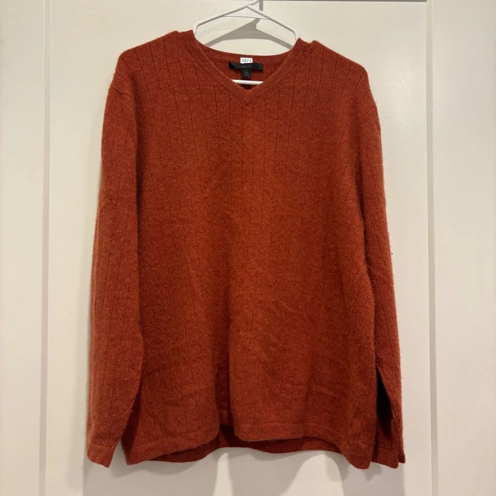 Apt. 9 Mens XXL Burnt Orange 100% Cashmere V-Neck Ribbed Knit Sweater